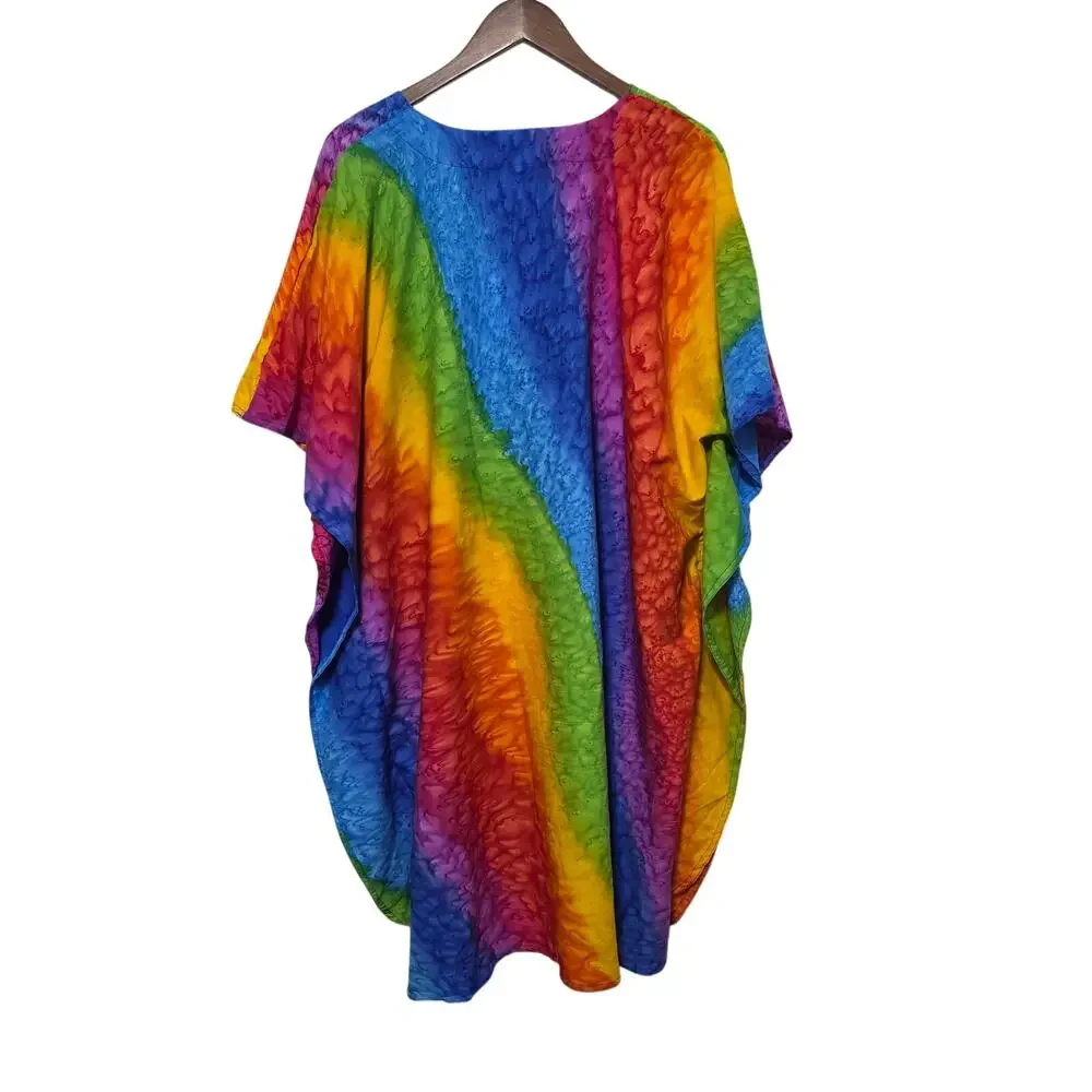 Rima Cover-Up Women's Size One Size Blue Cover-Up Rainbow Tie Dye Resort Beach